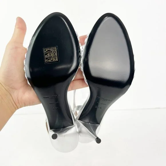 Saint Laurent Tina Strappy Leather High Heel Sandals NIB Size 39.5 US 9.5 - Picture 6 of 9